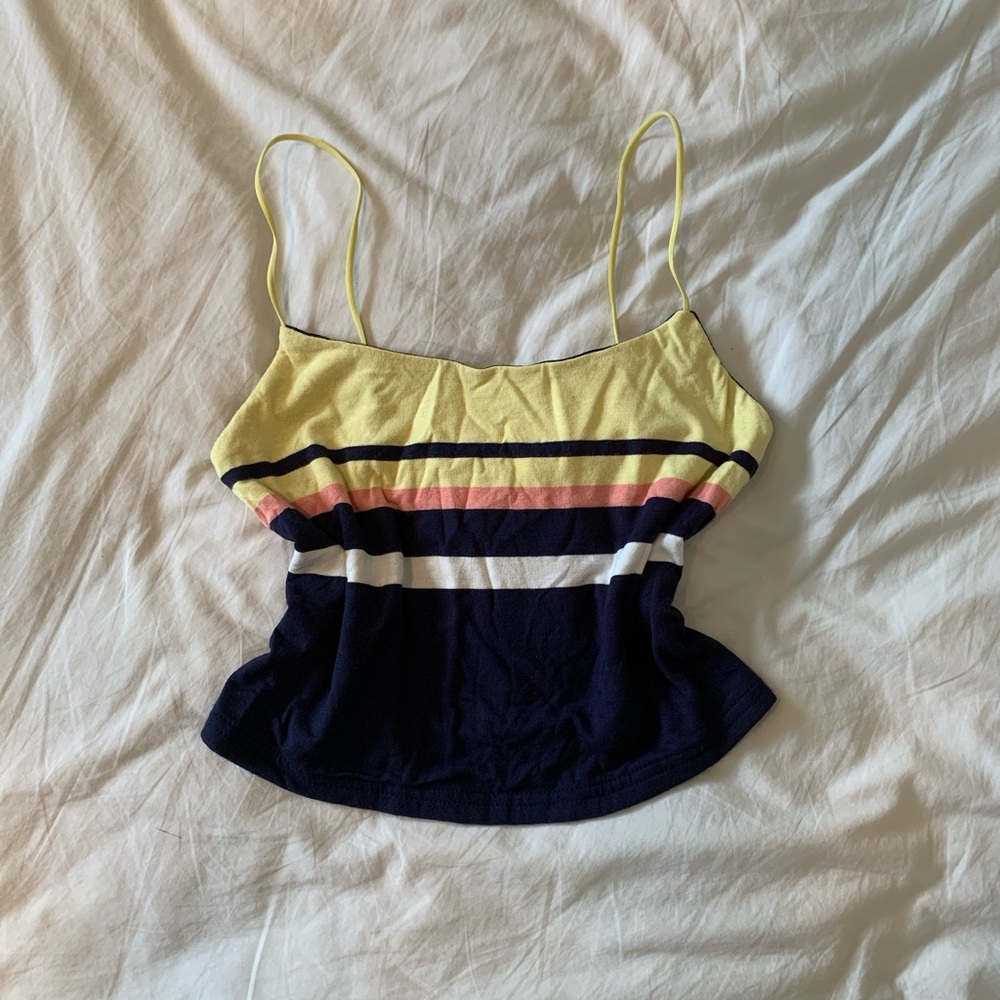 PacSun Yellow Navy Striped Spaghetti Strap Crop Top